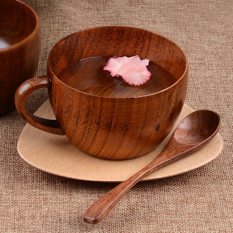 Natural Wooden Coffee Cup & Spoon Set