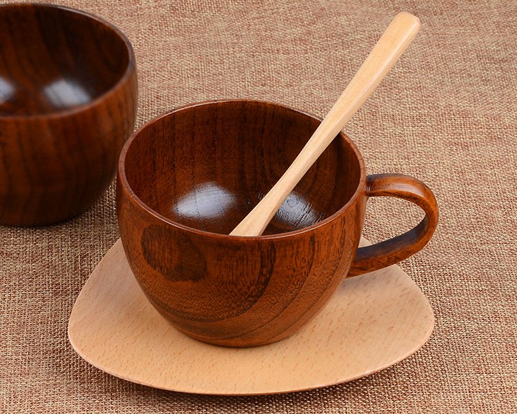 Natural Wooden Coffee Cup & Spoon Set