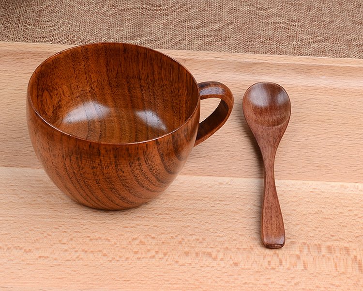 Natural Wooden Coffee Cup & Spoon Set