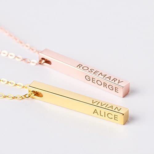 Personalised 4-Side Bar Necklace – Engraved Names Keepsake