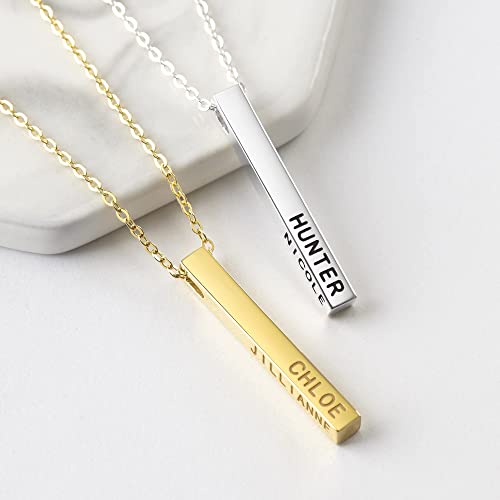 Personalised 4-Side Bar Necklace – Engraved Names Keepsake