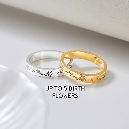 Birth Flower Family Ring – Personalised Floral Band for Her
