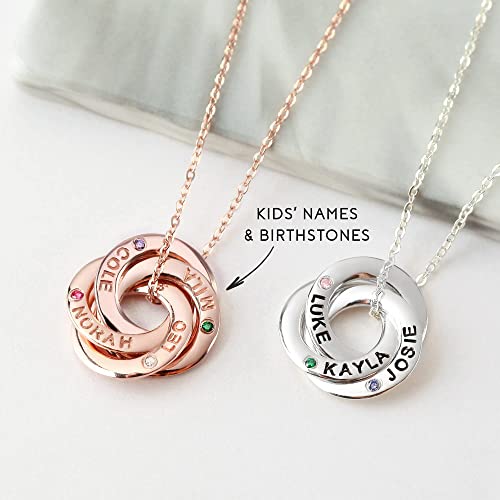 Personalised Interlocking Rings Necklace with Children’s Names & Birthstones