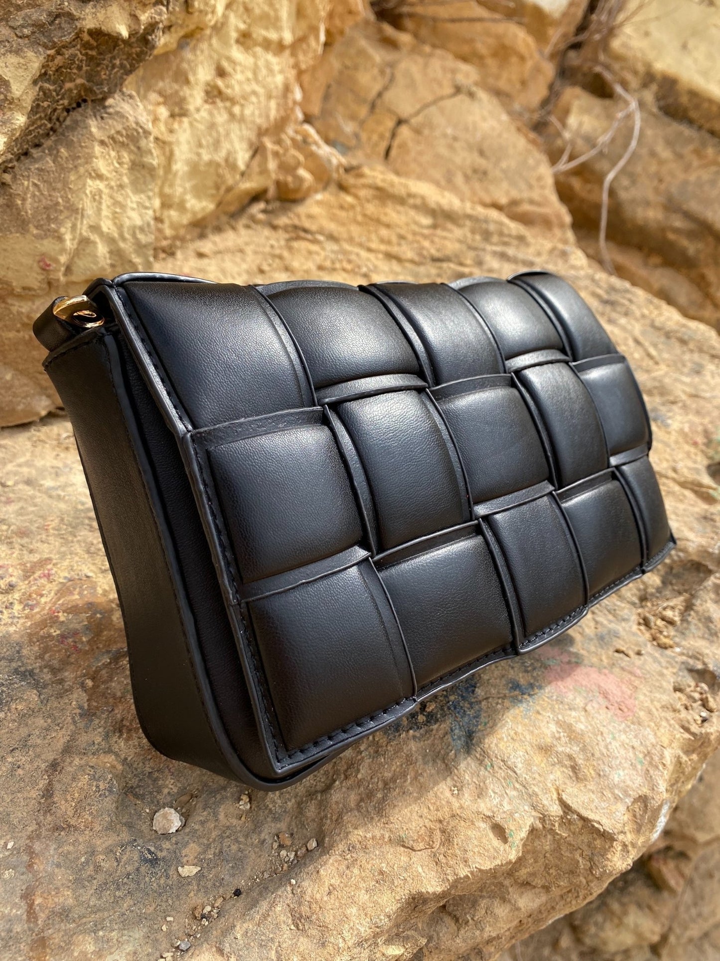 Black Quilted Cassette Shoulder Bag