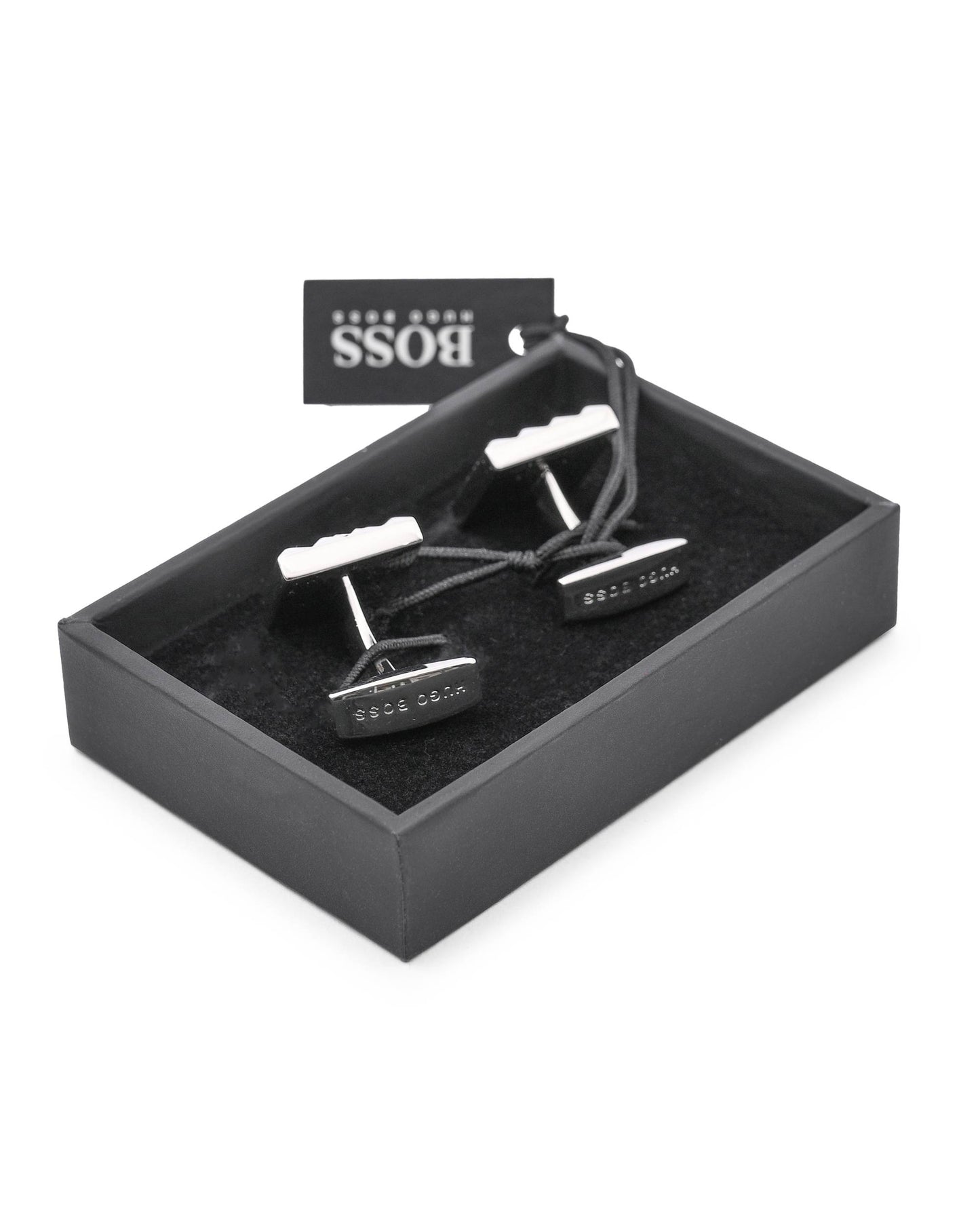 BOSS Silver Geometric Cufflinks – Italian-Made Modern Elegance