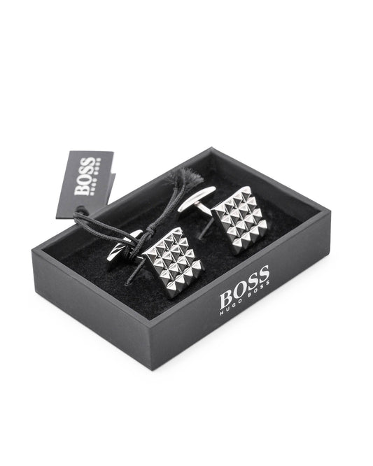 BOSS Silver Geometric Cufflinks – Italian-Made Modern Elegance