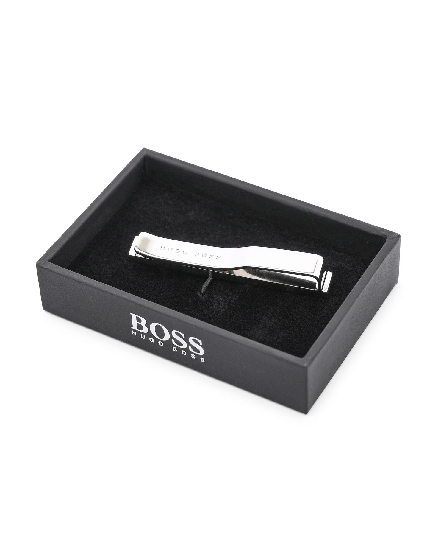 BOSS Medium Grey Tie Clip – Modern Brass Detailing for a Polished Look