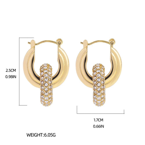 Radiant Circle Rhinestone Drop Earrings – Gold Stainless Steel