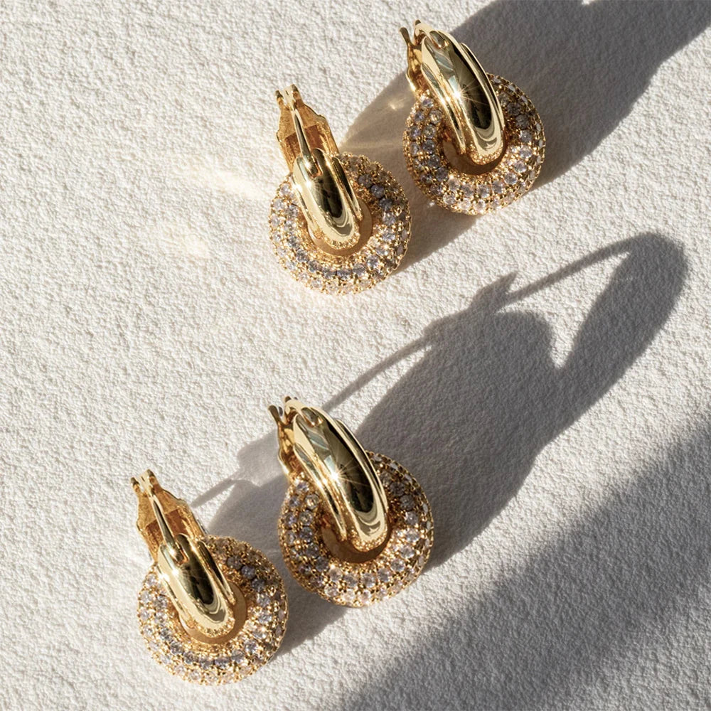 Radiant Circle Rhinestone Drop Earrings – Gold Stainless Steel