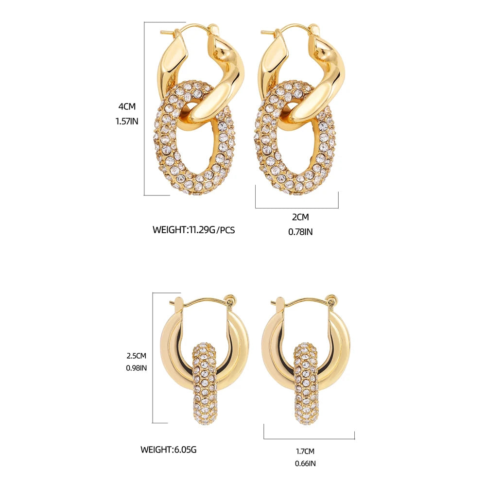 Radiant Circle Rhinestone Drop Earrings – Gold Stainless Steel