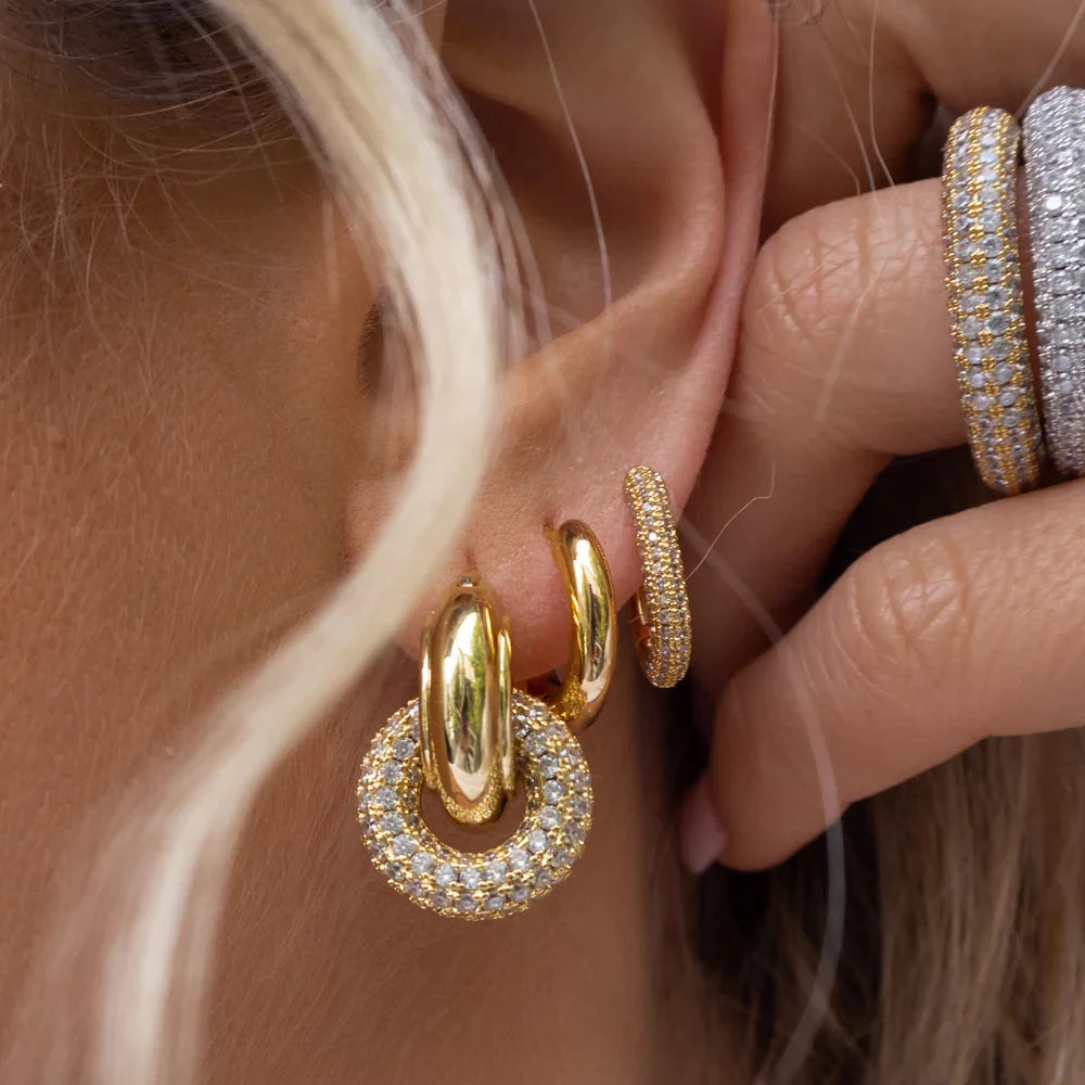 Radiant Circle Rhinestone Drop Earrings – Gold Stainless Steel