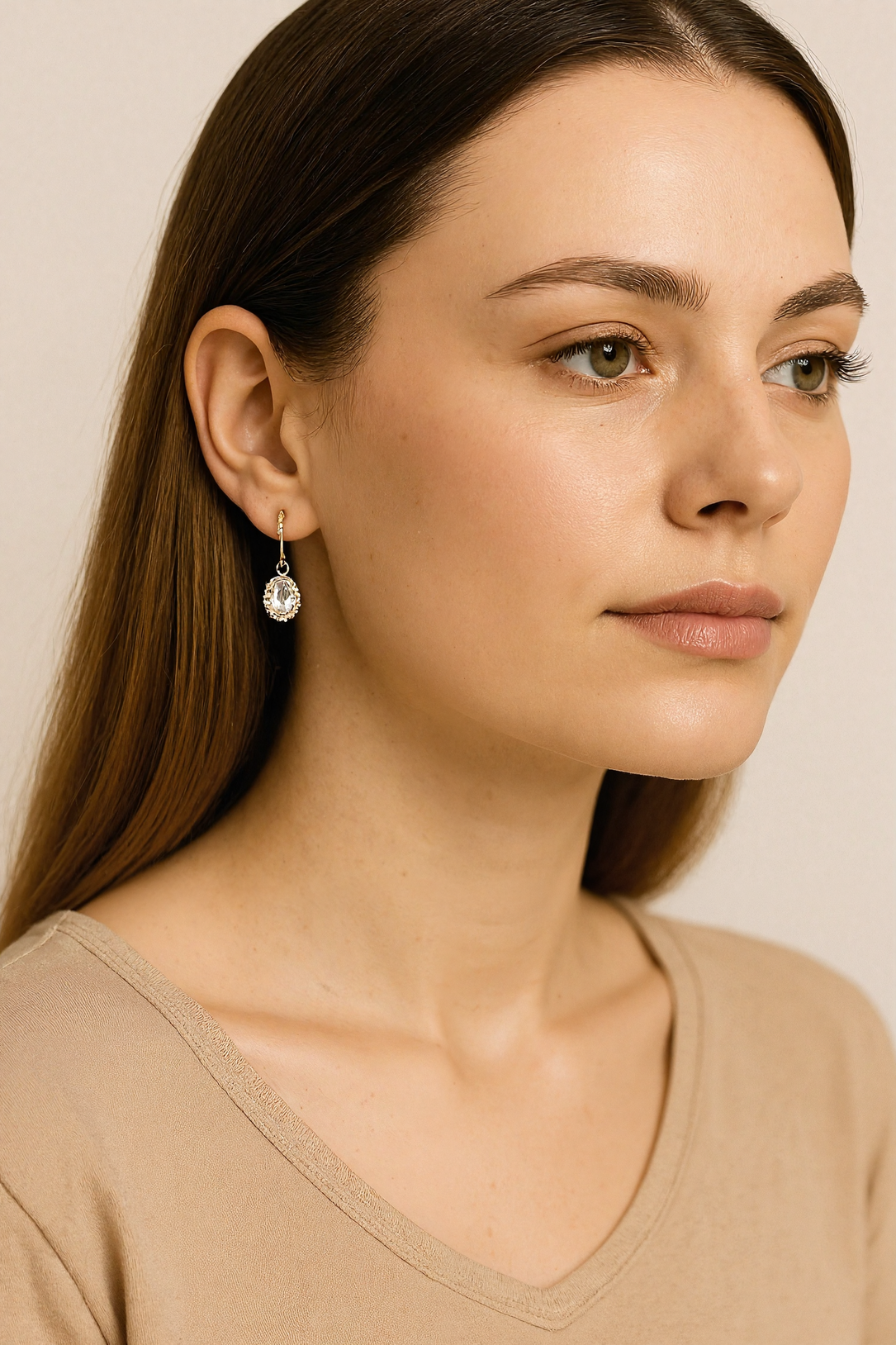 Elegant Gold-Plated Bridal Earrings with Oval Crystal & Cubic Zirconia