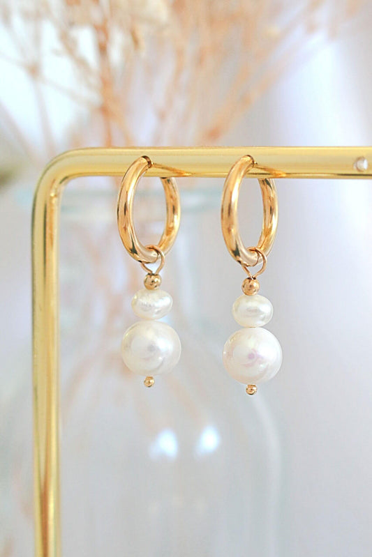 24K Gold-Plated Freshwater Pearl Baroque Dangle Hoop Earrings