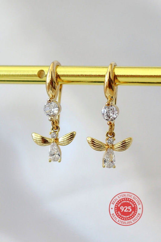 18K Gold-Filled Bee Hook Earrings with Cubic Zirconia