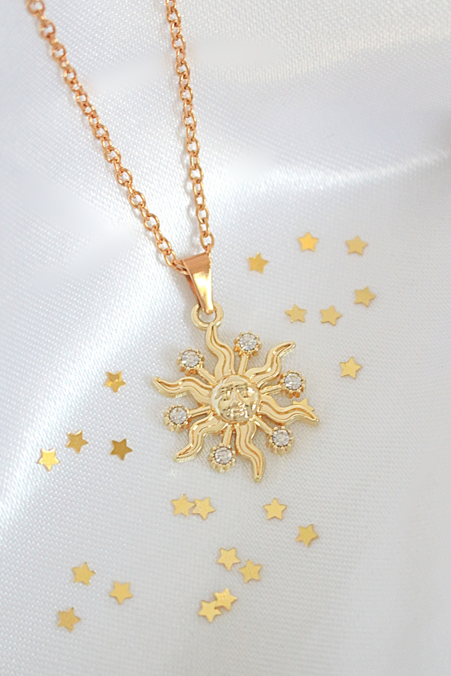 24k Golden Sunburst Pendant Necklace