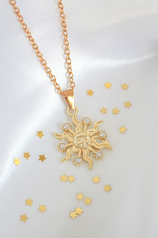 24k Golden Sunburst Pendant Necklace