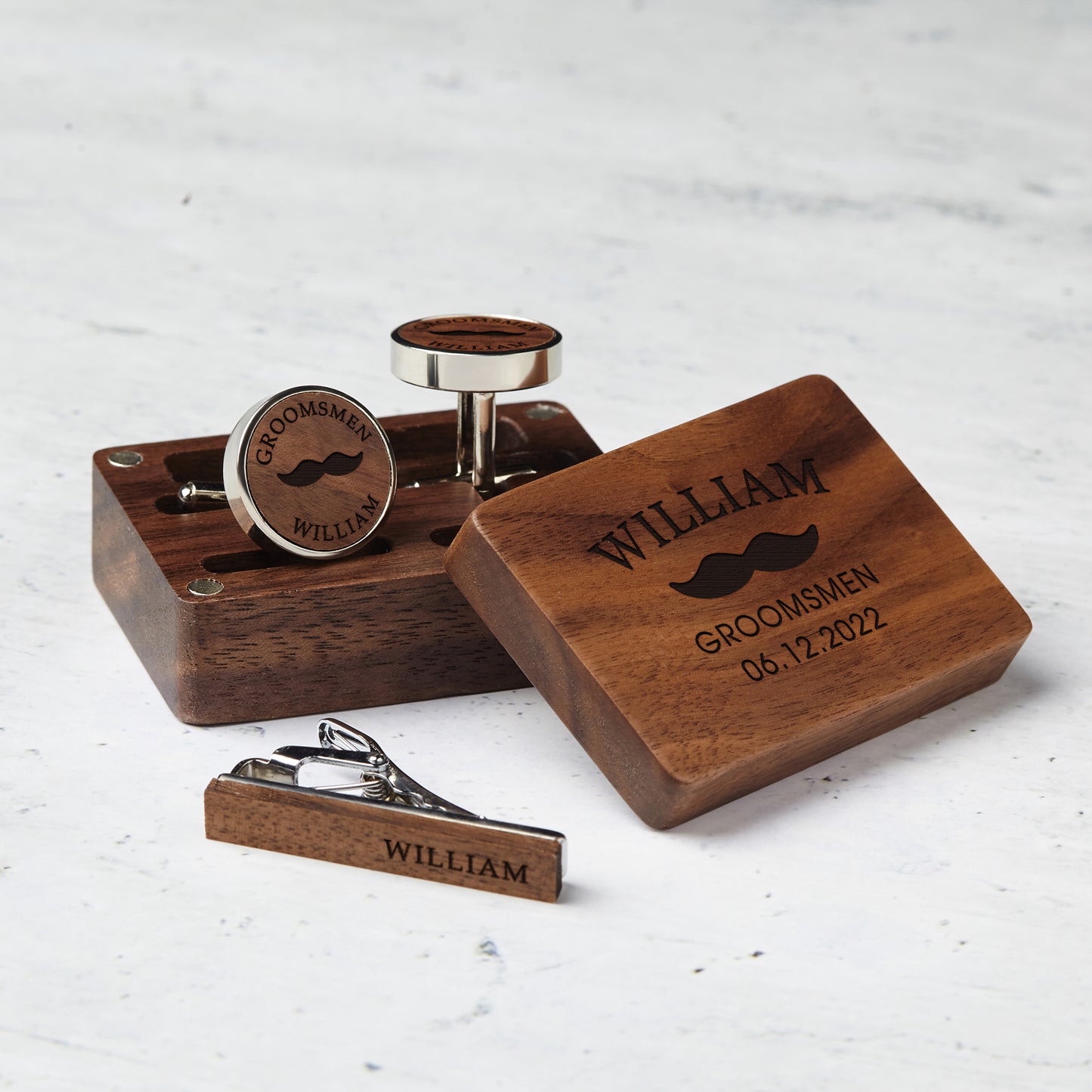 Personalised Wooden Cufflinks & Box Set for men