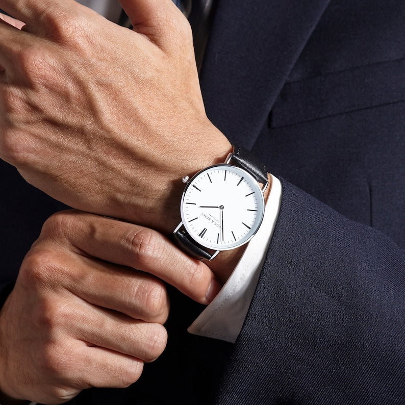 Personalized Handwriting Leather-Strap Watch – Engraved Gift for Him