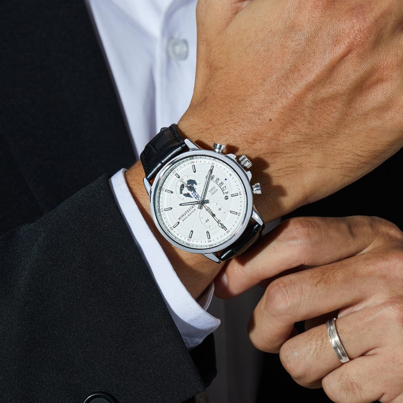 Personalized Handwriting Chronograph Watch – Stainless Steel & Leather Gift for Him