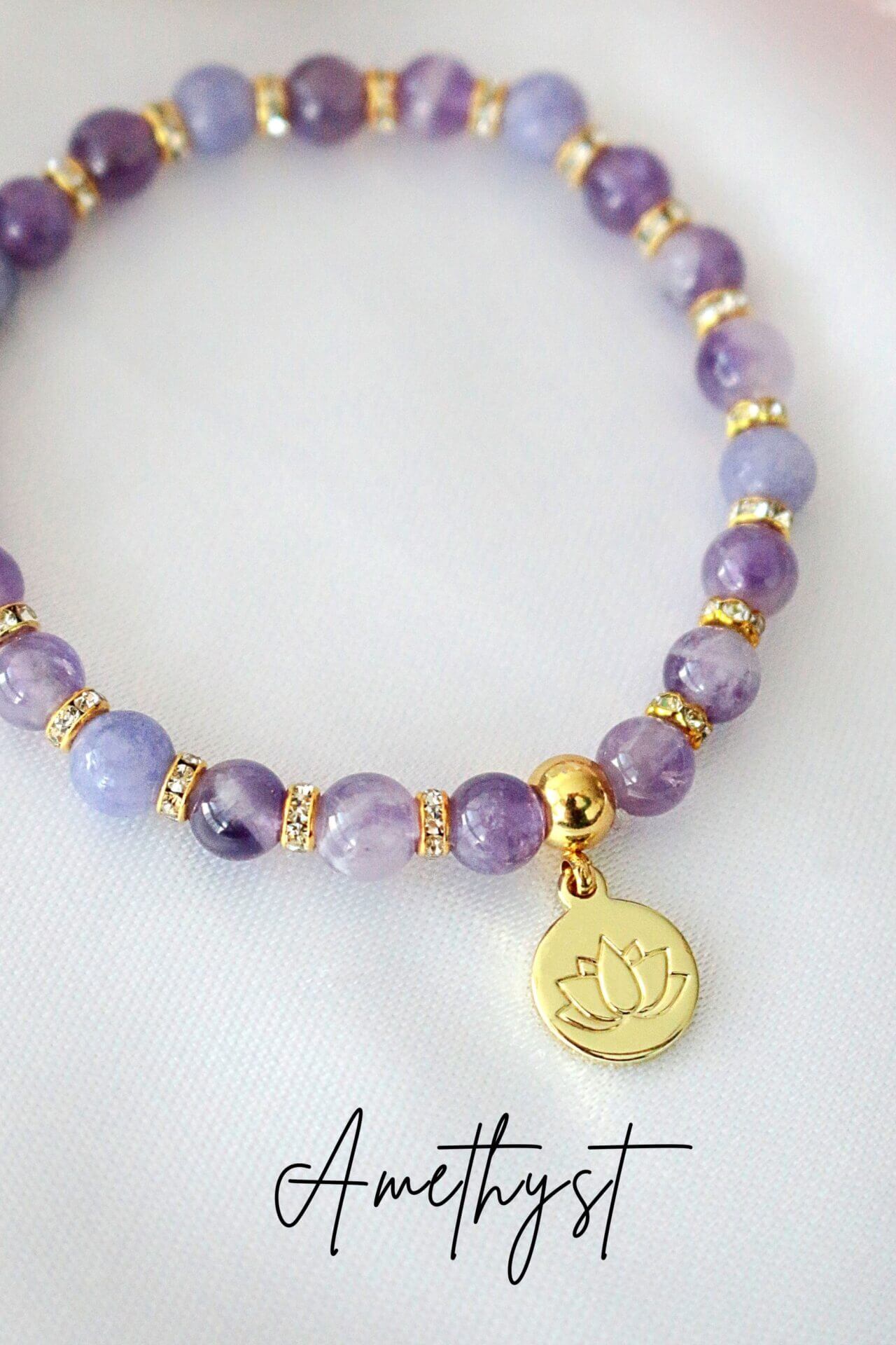 Rose Quartz & Amethyst Harmony Bracelet with 24K Gold-Plated Lotus Charm