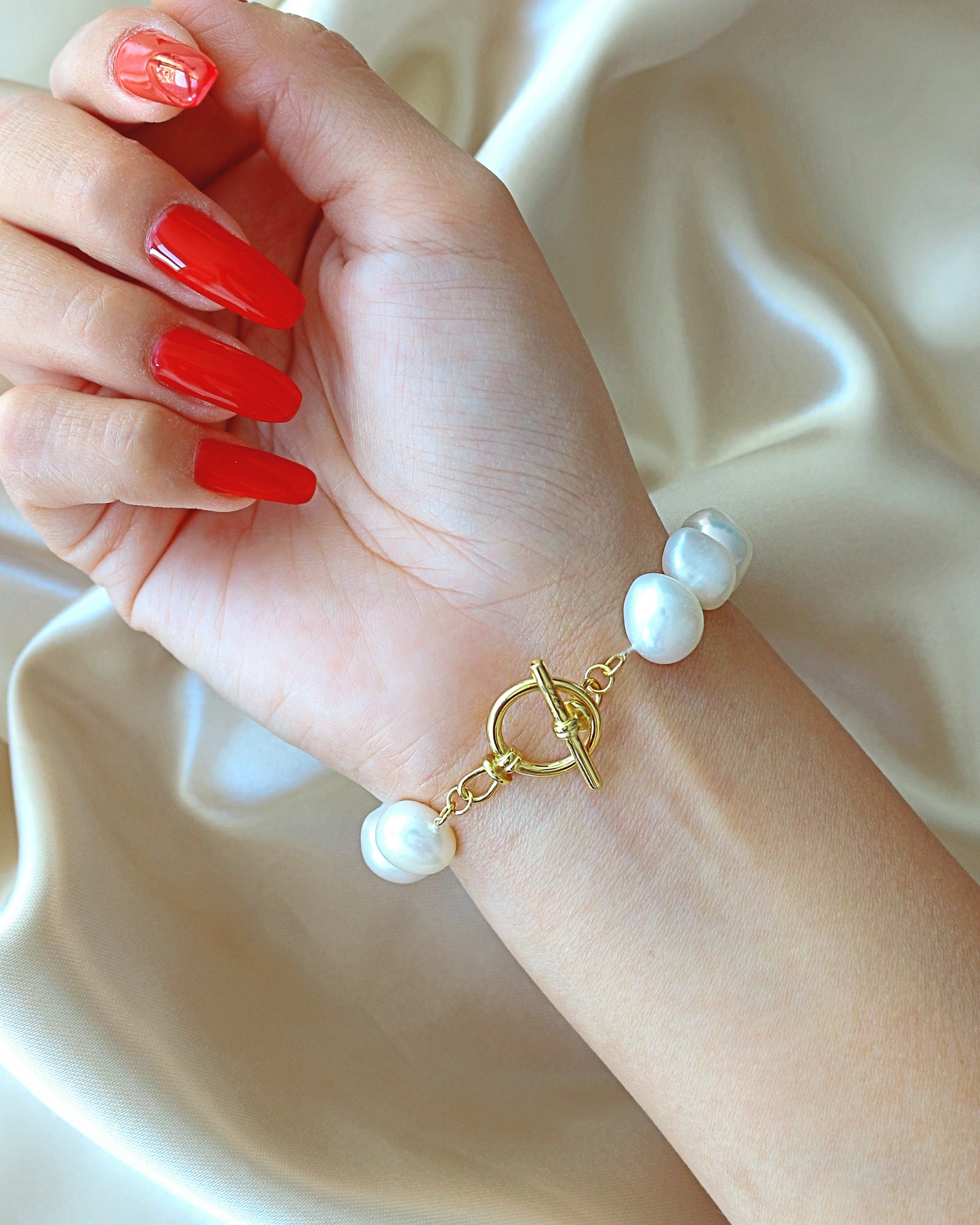 Baroque Freshwater Pearl Bracelet with 925 Sterling Silver & 18K Gold-Plated Toggle Clasp