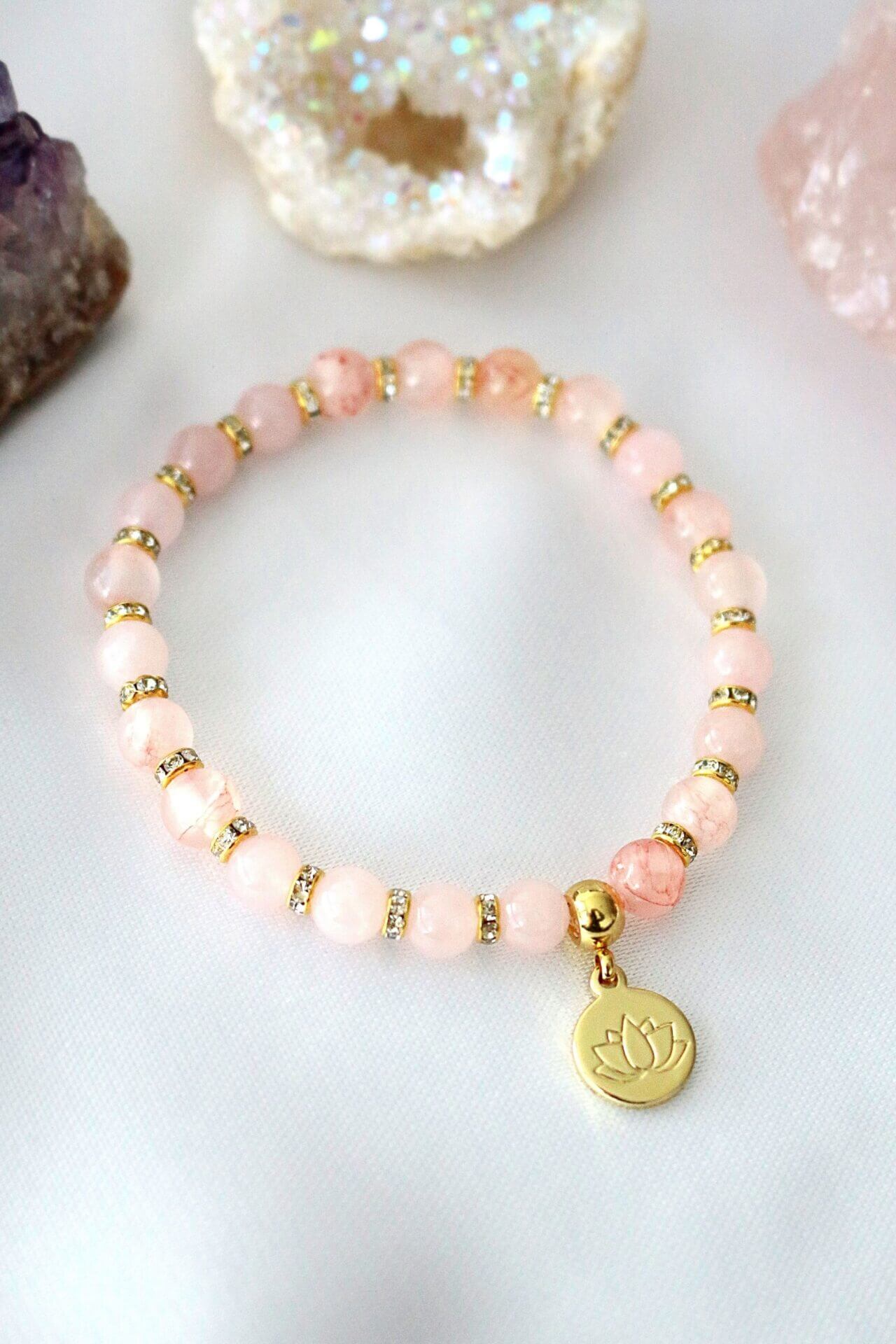 Rose Quartz & Amethyst Harmony Bracelet with 24K Gold-Plated Lotus Charm