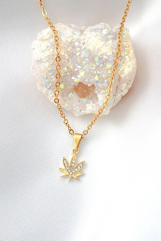 24K Gold-Plated Dainty Leaf Necklace with Cubic Zirconia