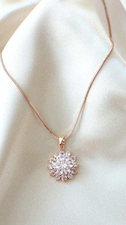 18K Rose Gold-Plated Sunflower Cubic Zirconia Pendant Necklace