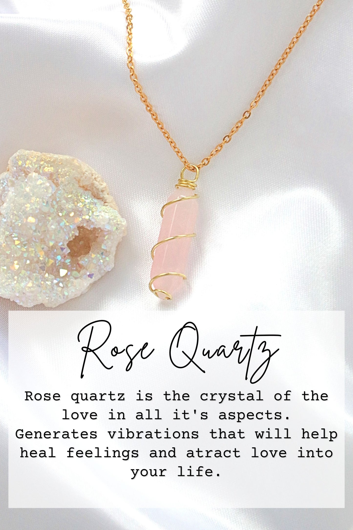 Hand-Wired Natural Crystal Pendant Necklace – 18K Gold-Plated