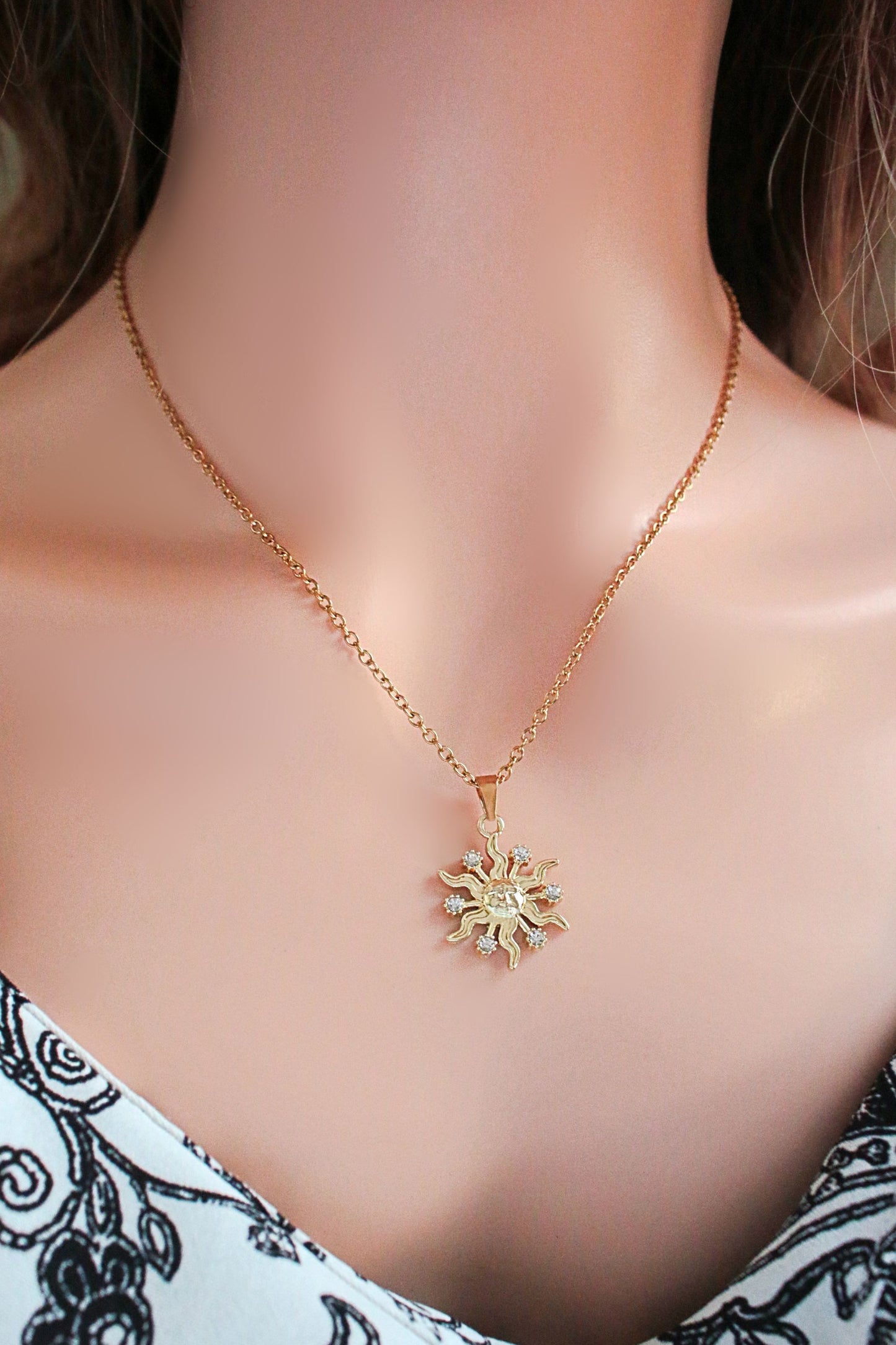 24k Golden Sunburst Pendant Necklace