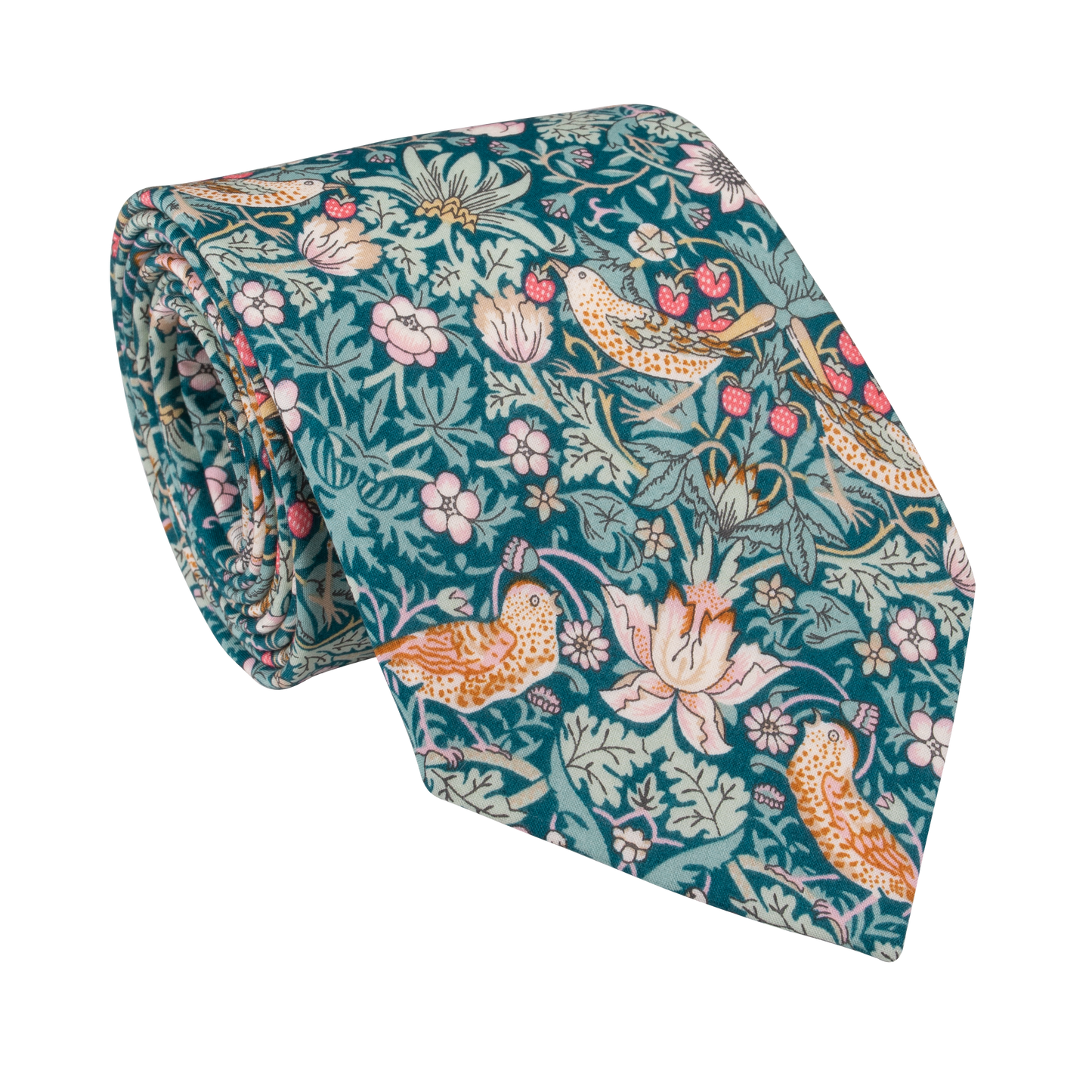 Emerald Strawberry Thief Liberty Cotton Tie – Handcrafted Statement Elegance