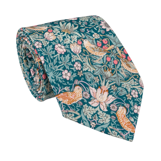Emerald Strawberry Thief Liberty Cotton Tie – Handcrafted Statement Elegance