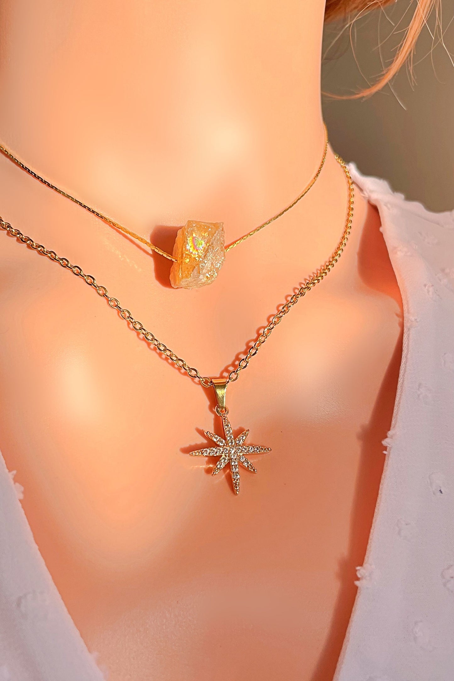 Raw Natural Crystal Pendant Necklace with 24K Gold-Plated Chain