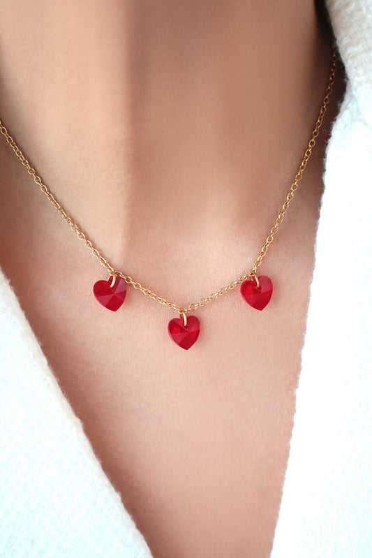 Red Crystal Hearts Gold-Plated Necklace