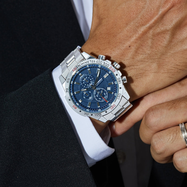 Personalised Stainless Steel Chronograph Watch – Engraved Gift for Him