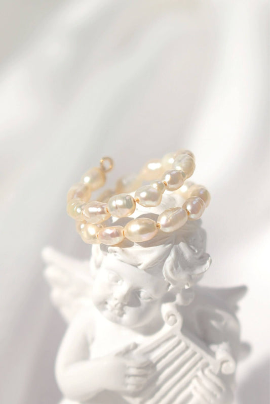 18K Gold-Plated Freshwater Pearl Spiral Adjustable Ring