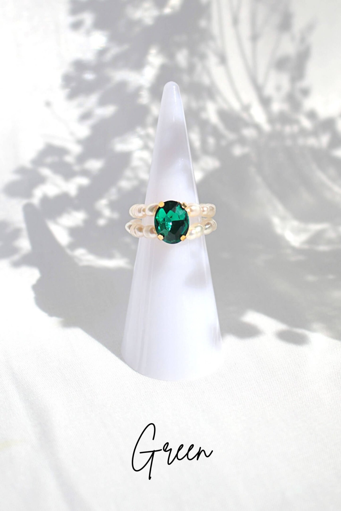 3-Shade Blue Cubic Zirconia & Freshwater Pearl Elastic Ring