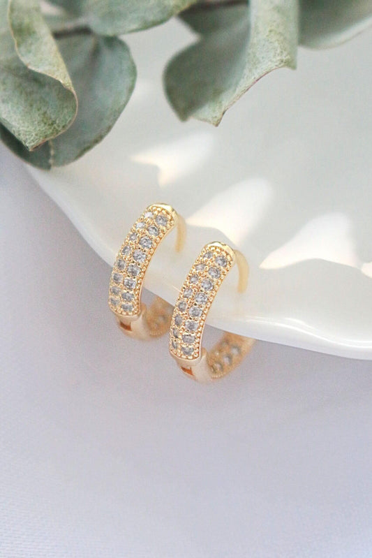 24K Gold-Plated Pavé Cubic Zirconia Hoop Earrings