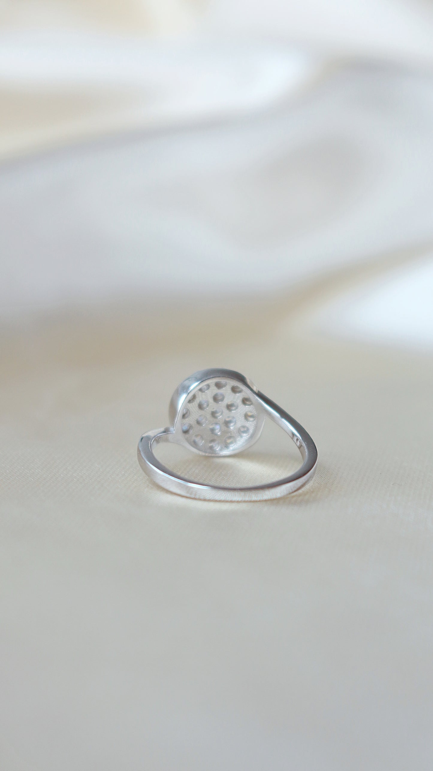 925 Sterling Silver & White Gold-Plated Sparkling Button Statement Ring