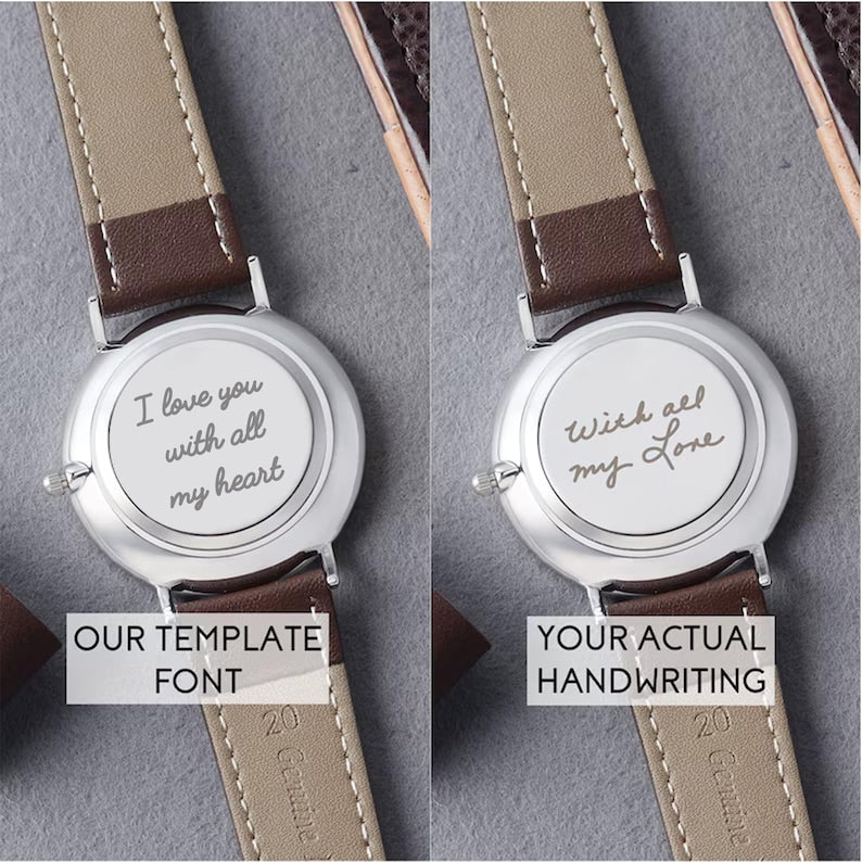 Personalized Handwriting Leather-Strap Watch – Engraved Gift for Him