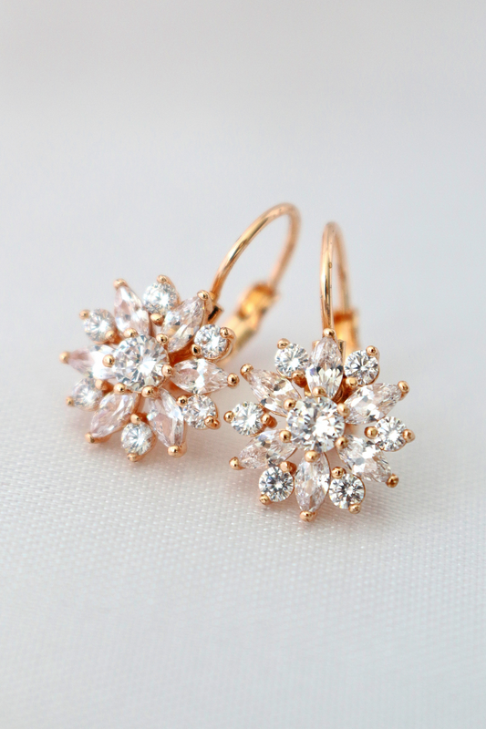 18K Rose Gold-Plated Sunflower Huggie Earrings with Cubic Zirconia