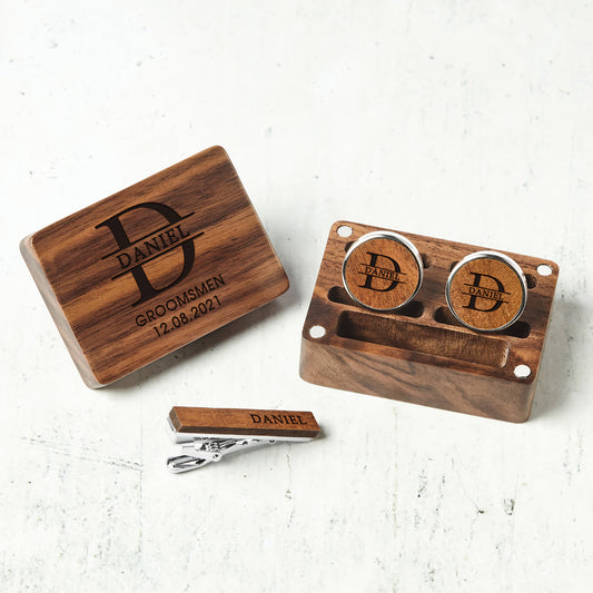 Personalised Wooden Cufflinks & Box Set for men