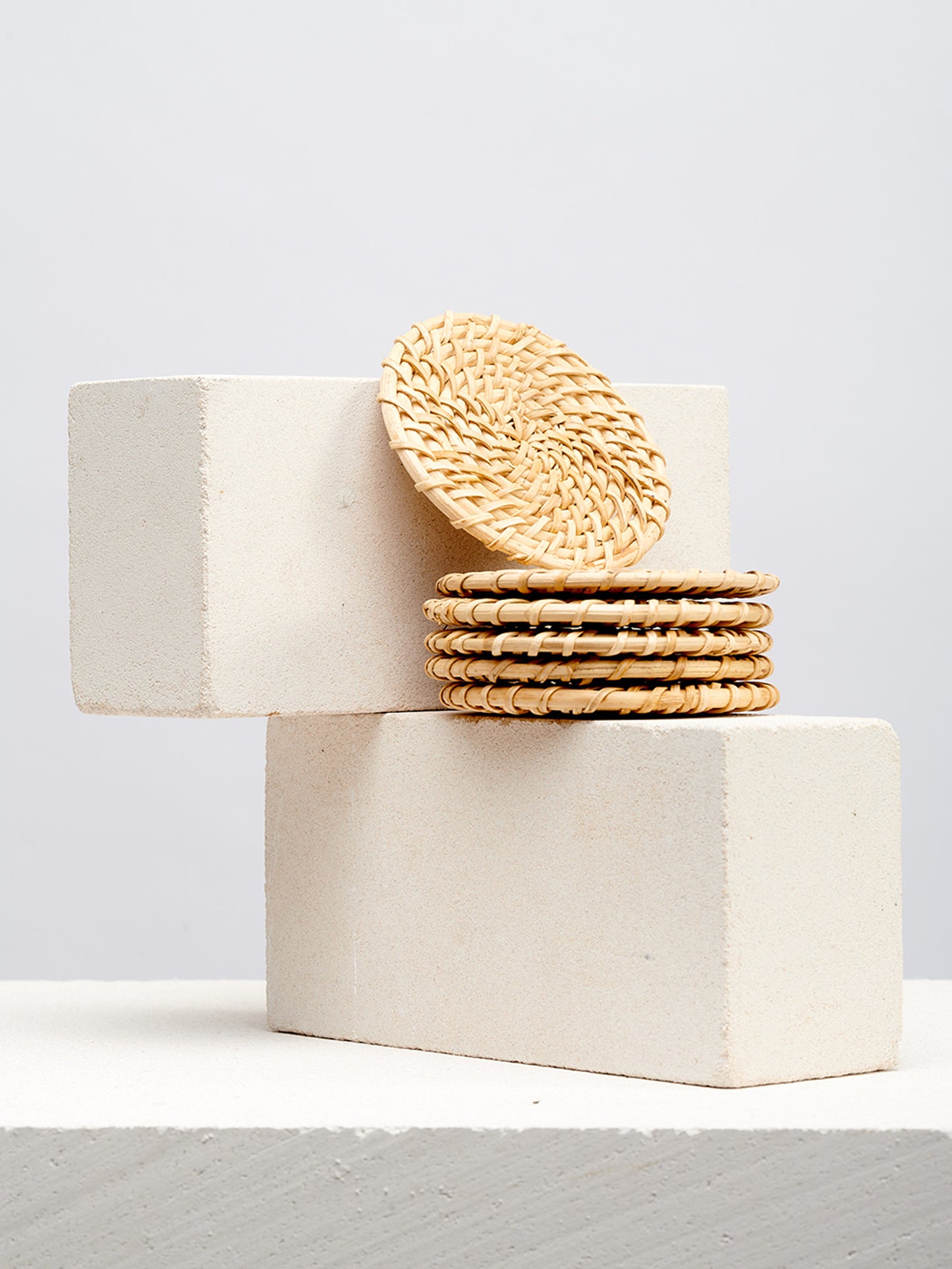 Kuno Handwoven Rattan Coasters – Set of 6 Sustainable Cane Mats