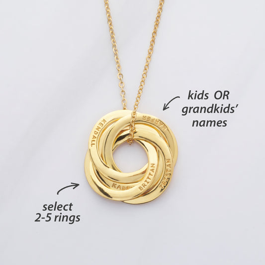 Personalised Interlocking Rings Family Necklace – Children’s Names Keepsake