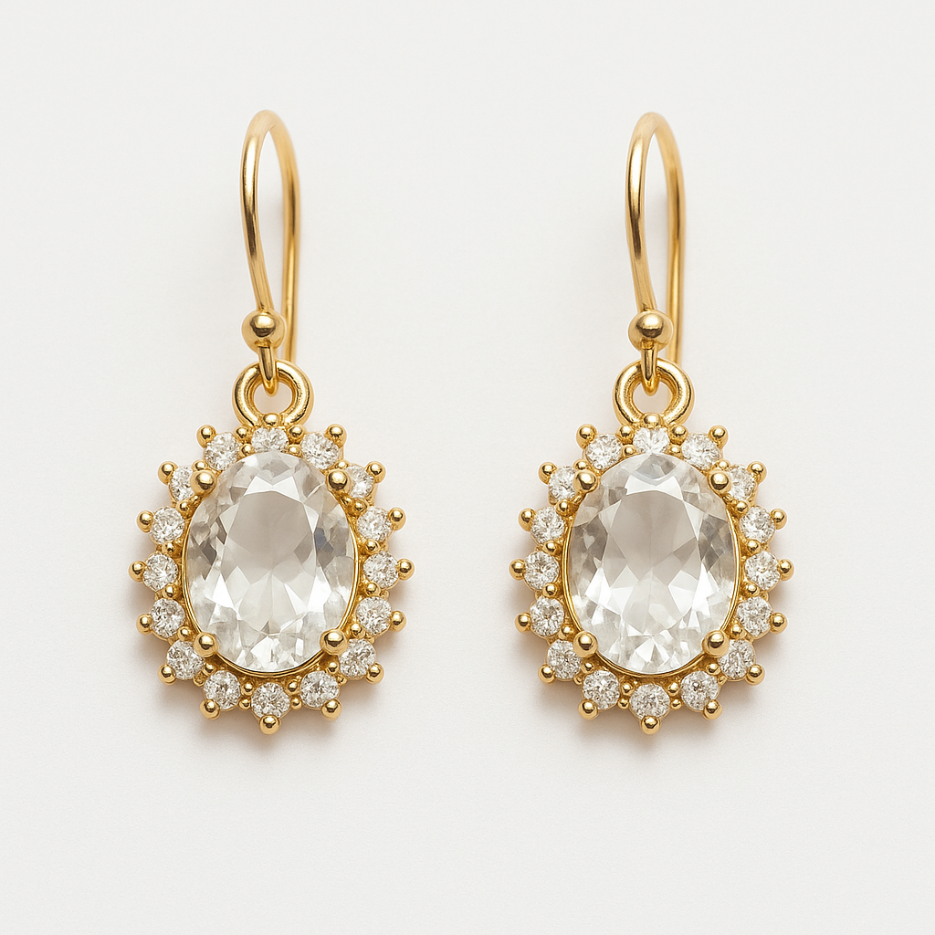 Elegant Gold-Plated Bridal Earrings with Oval Crystal & Cubic Zirconia
