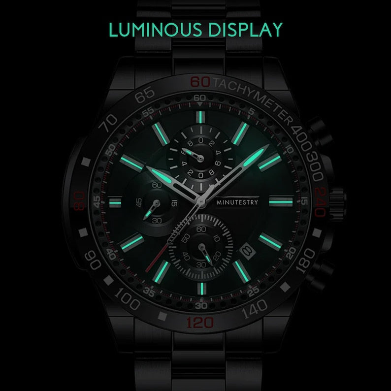 Personalised Stainless Steel Chronograph Watch – Engraved Gift for Him