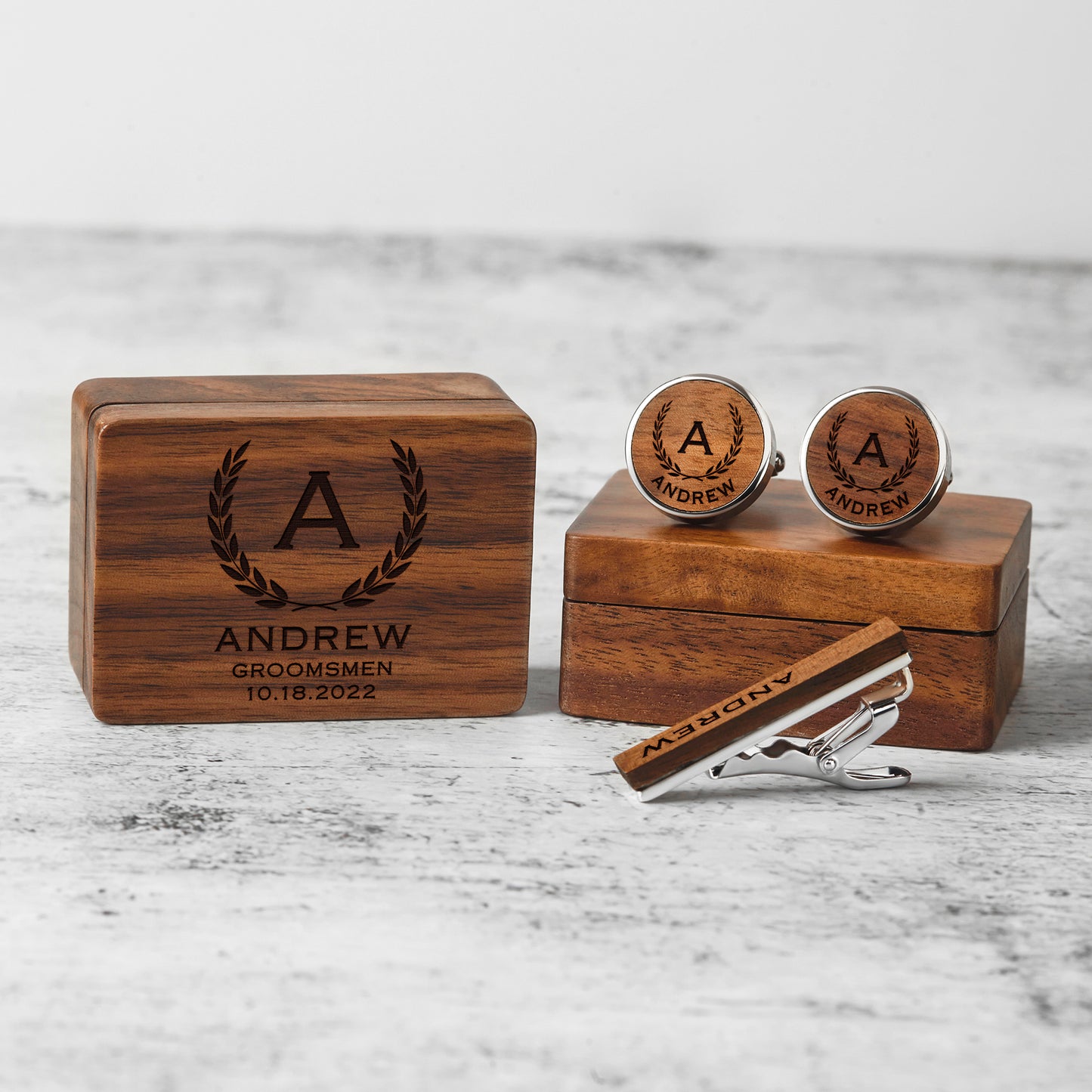Personalised Wooden Cufflinks & Box Set for men
