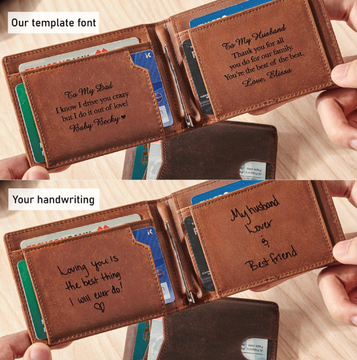 Personalised Handwriting Leather Wallet – Slim RFID-Protected Gift for Him