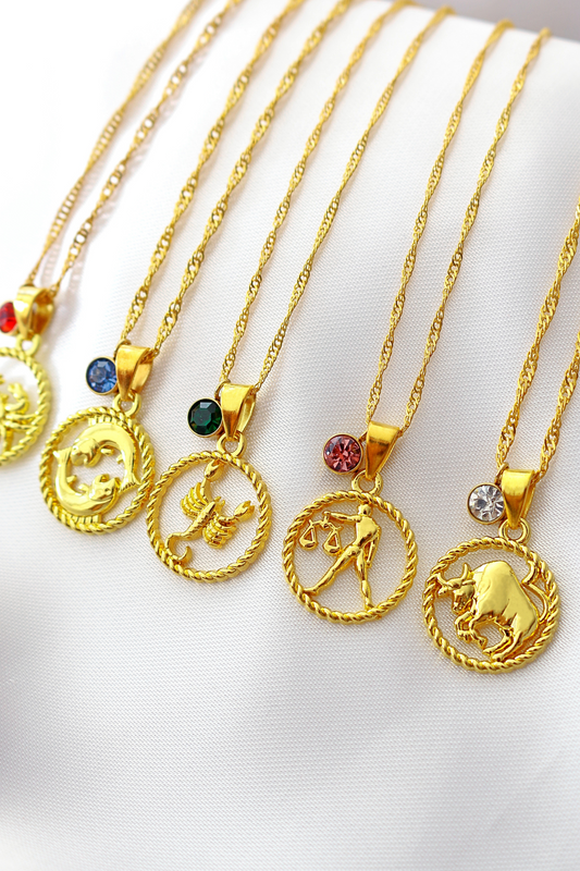 18K Gold Zodiac & Birthstone Necklace
