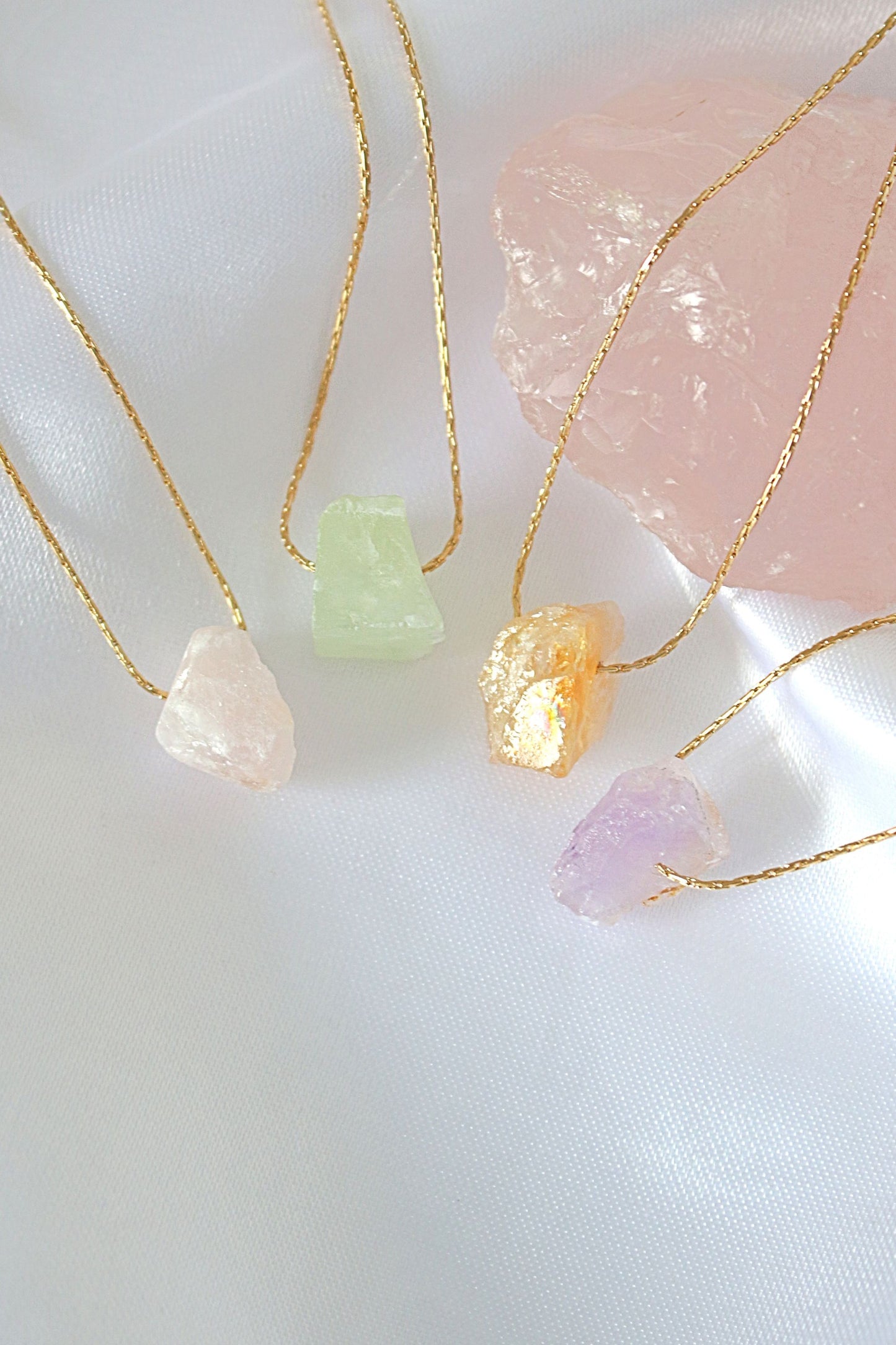 Raw Natural Crystal Pendant Necklace with 24K Gold-Plated Chain